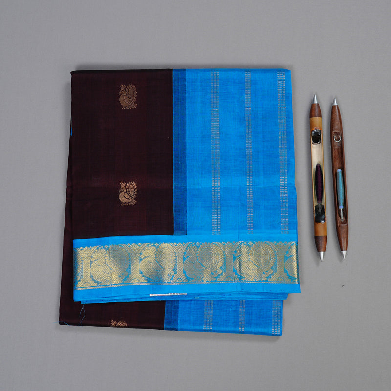 Hayagrivas Handloom Silk Cotton Saree in Gorgeous Dark Brown KBD2065C11-32