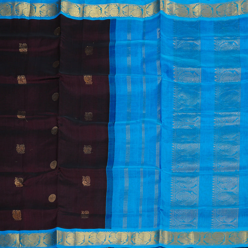 Hayagrivas Handloom Silk Cotton Saree in Gorgeous Dark Brown KBD2065C11-32