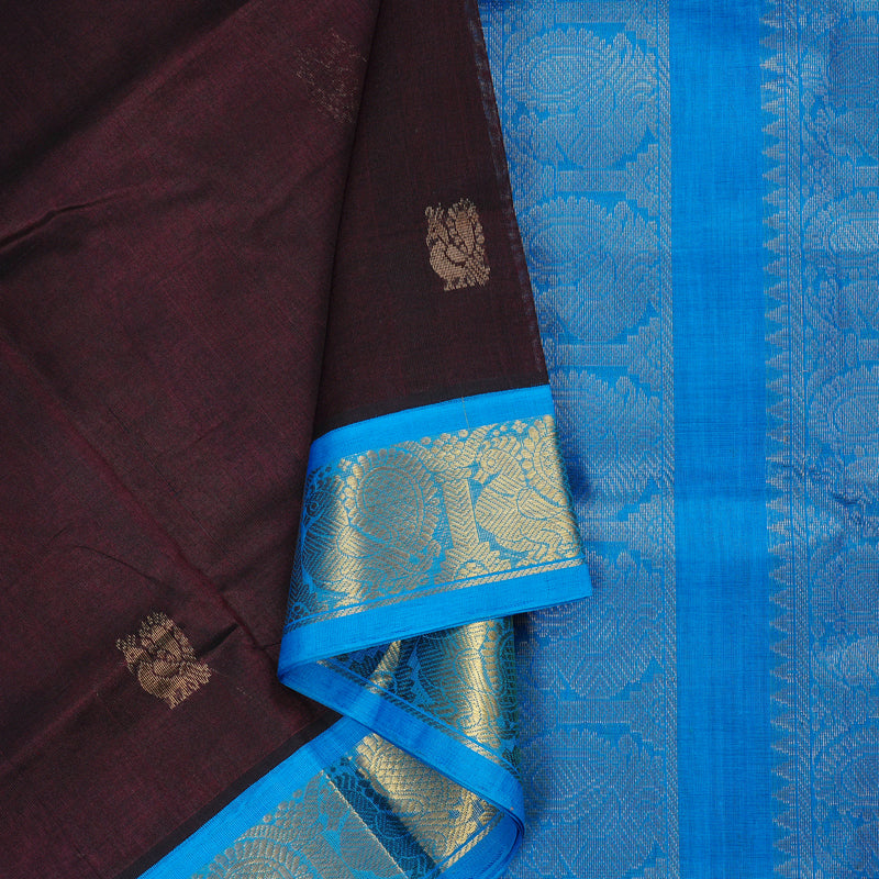 Hayagrivas Handloom Silk Cotton Saree in Gorgeous Dark Brown KBD2065C11-32
