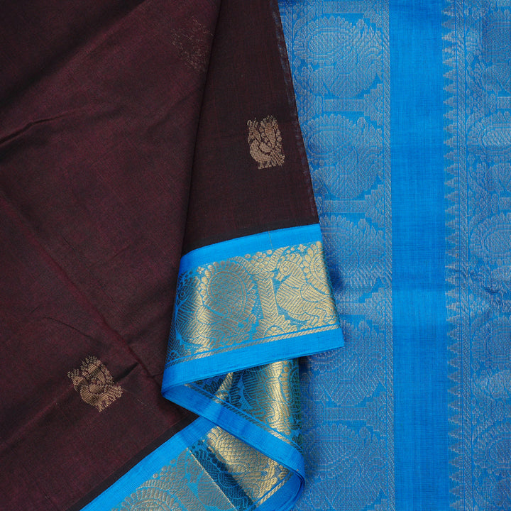 Hayagrivas Handloom Silk Cotton Saree in Gorgeous Dark Brown KBD2065C11-32