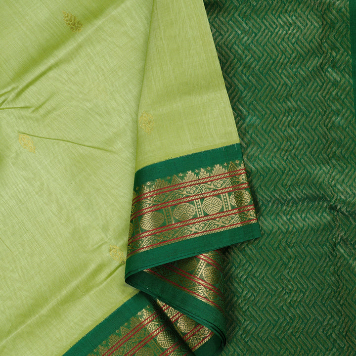 Hayagrivas Handloom Pista Green With Dark Green Silk Cotton Saree KBD2065C11-8