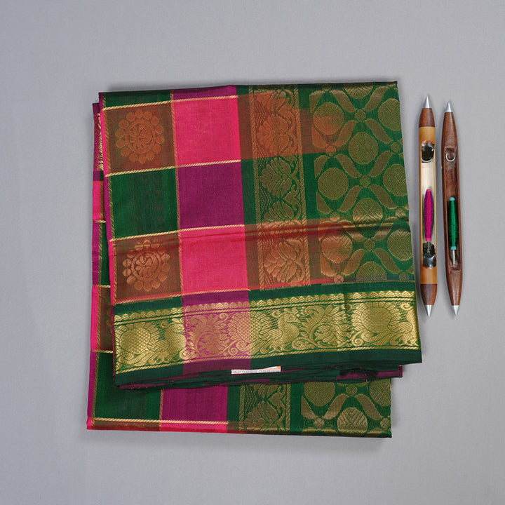 Hayagrivas Handloom Silk Cotton Saree in Vibrant Multi Colour Checks KBD2065C4-1