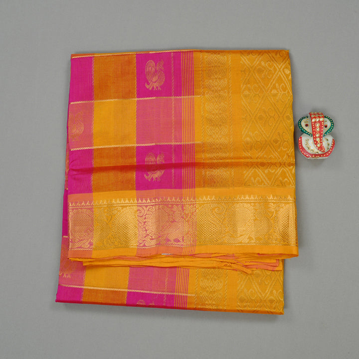 Hayagrivas Handloom Pure Silk Cotton Saree in Stunning Pink with Yellow Checks KBD2065C4-5