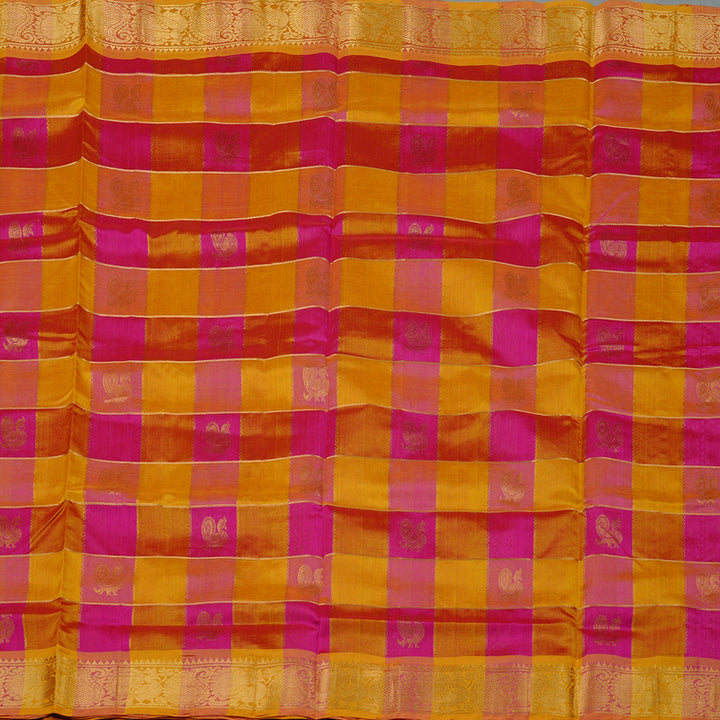 Hayagrivas Handloom Pure Silk Cotton Saree in Stunning Pink with Yellow Checks KBD2065C4-5