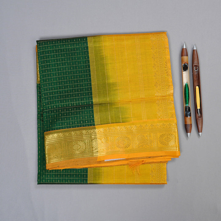 Hayagrivas Handloom Silk Cotton Saree in Timeless Bottle Green KBD2065C5-1