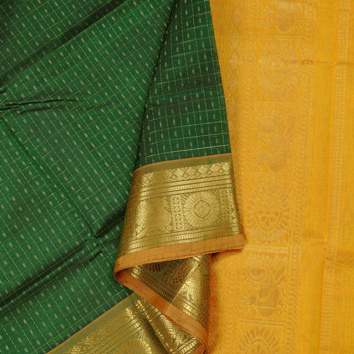 Hayagrivas Handloom Silk Cotton Saree in Timeless Bottle Green KBD2065C5-1