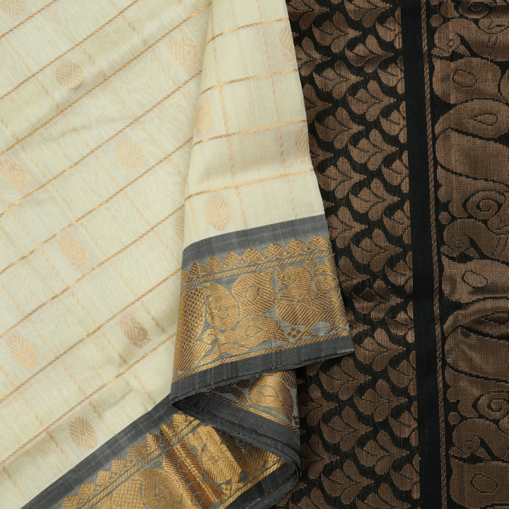 Hayagrivas Handloom Silk Cotton Saree in Timeless Half White KBD2065C6-3