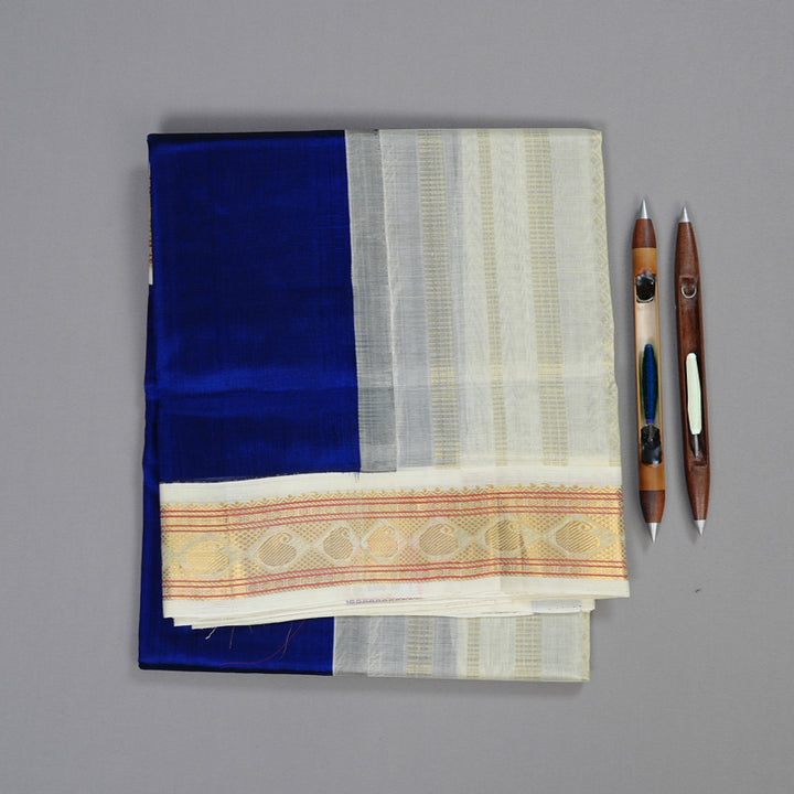 Hayagrivas Handloom Ink Blue With Off White Silk Cotton Saree KBD2065C8-22