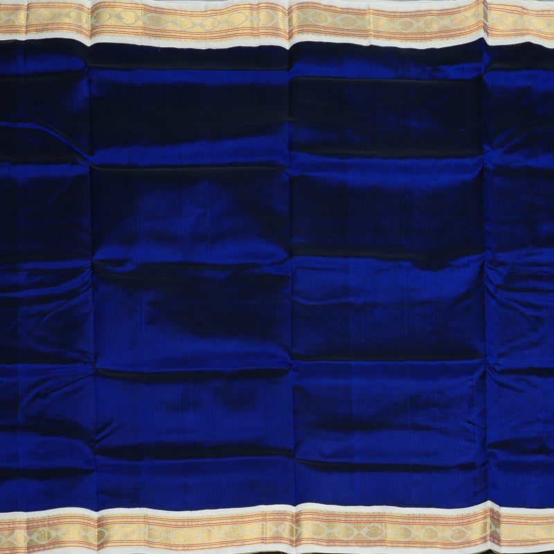 Hayagrivas Handloom Ink Blue With Off White Silk Cotton Saree KBD2065C8-22