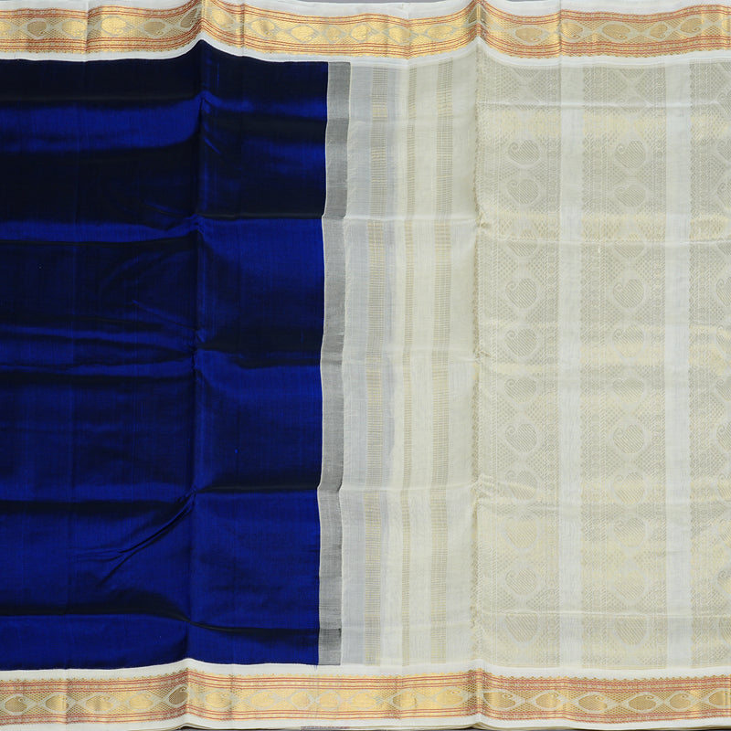 Hayagrivas Handloom Ink Blue With Off White Silk Cotton Saree KBD2065C8-22