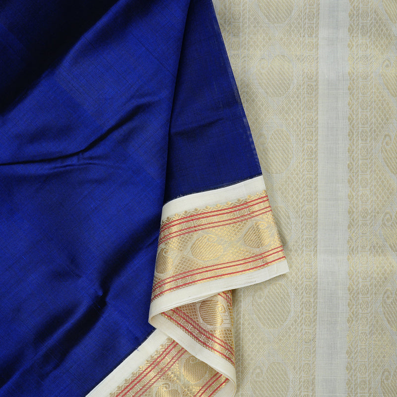 Hayagrivas Handloom Ink Blue With Off White Silk Cotton Saree KBD2065C8-22