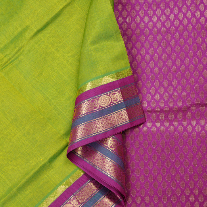 Hayagrivas Handloom Silk Cotton Saree in Opulent Fluorescent Green KBD2065C9-2