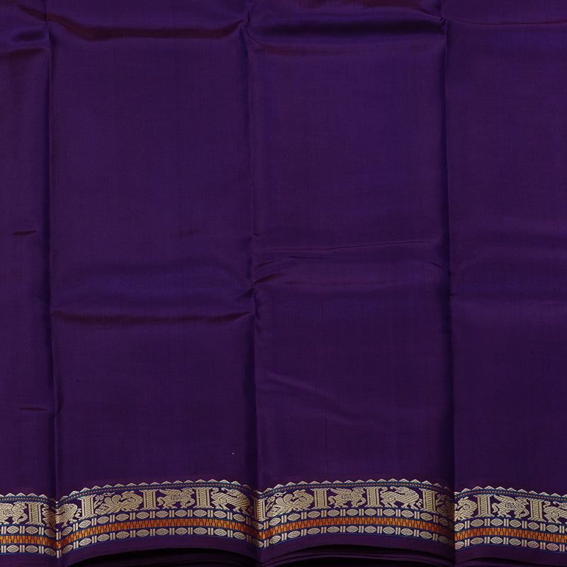Hayagrivas Peacock Blue Handloom Kanjivaram Silk Saree with Purple Border KBD2066C1-1