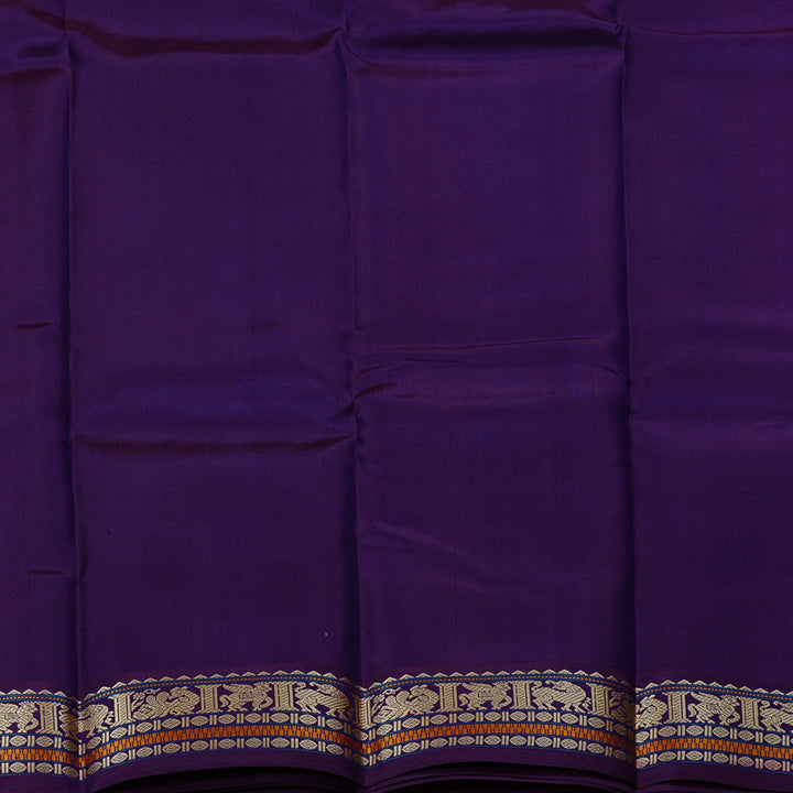 Hayagrivas Peacock Blue Handloom Kanjivaram Silk Saree with Purple Border KBD2066C1-1