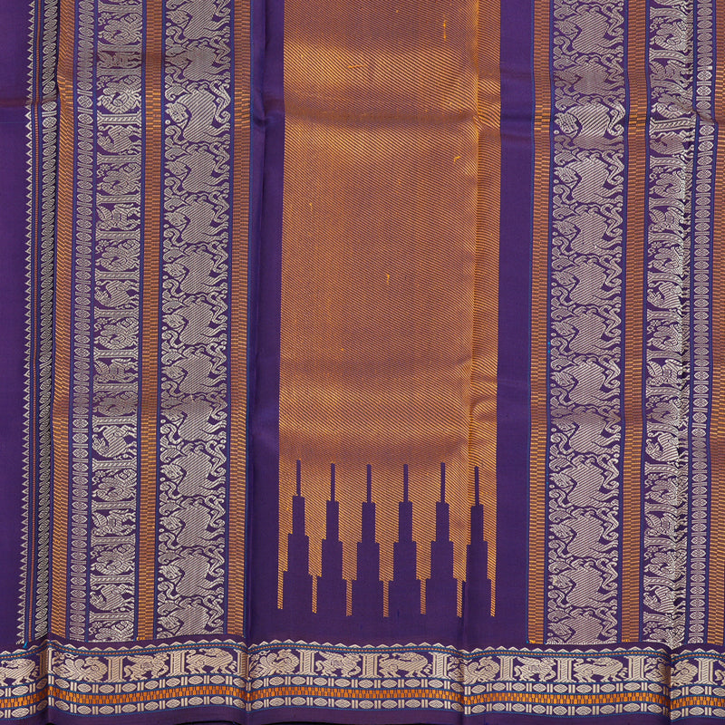 Hayagrivas Peacock Blue Handloom Kanjivaram Silk Saree with Dark Purple Border KBD2066C1-2