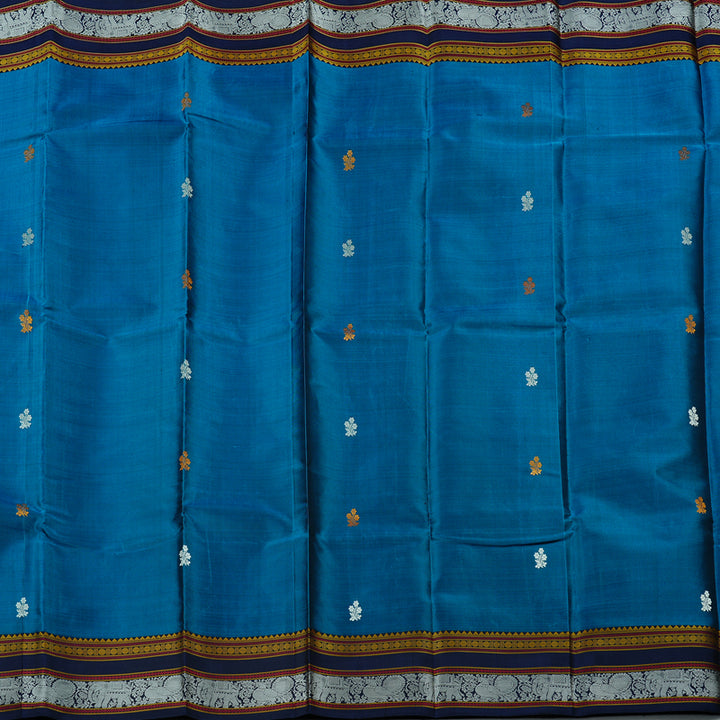 Hayagrivas Dark Sky Blue Handloom Kanjivaram Silk Saree with Dark Blue Border KBD2066C2-1