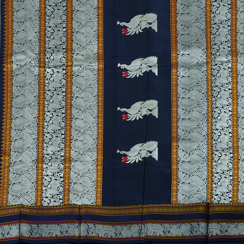 Hayagrivas Dark Sky Blue Handloom Kanjivaram Silk Saree with Dark Blue Border KBD2066C2-1