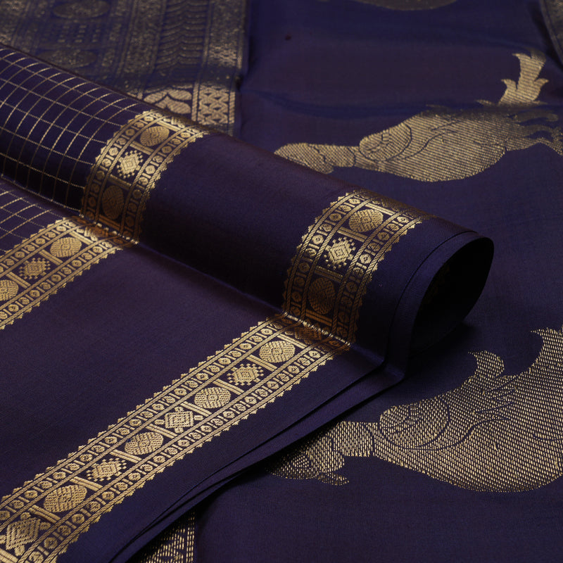 Hayagrivas Handloom Navy Blue Kanjivaram Silk Saree KBD2066C2-28