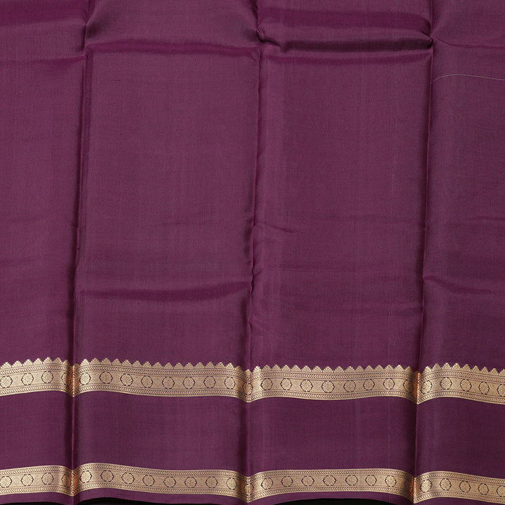 Hayagrivas Ash Grey Handloom Kanjivaram Silk Saree with Dark Purple Border KBD2066C3-12