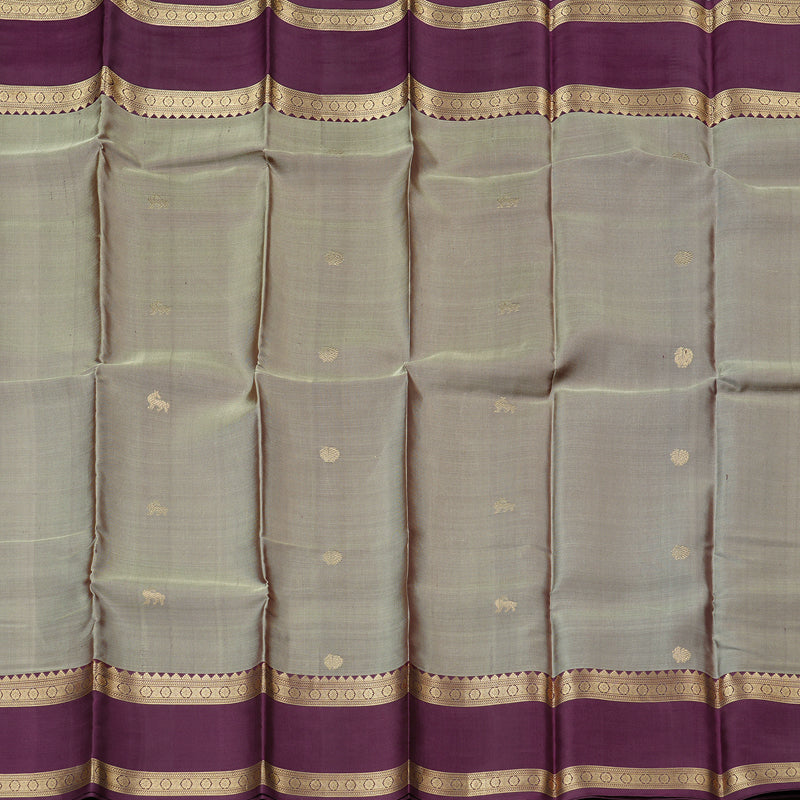 Hayagrivas Ash Grey Handloom Kanjivaram Silk Saree with Dark Purple Border KBD2066C3-12