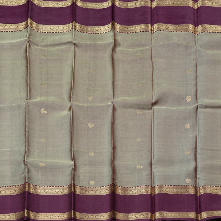 Hayagrivas Ash Grey Handloom Kanjivaram Silk Saree with Dark Purple Border KBD2066C3-12