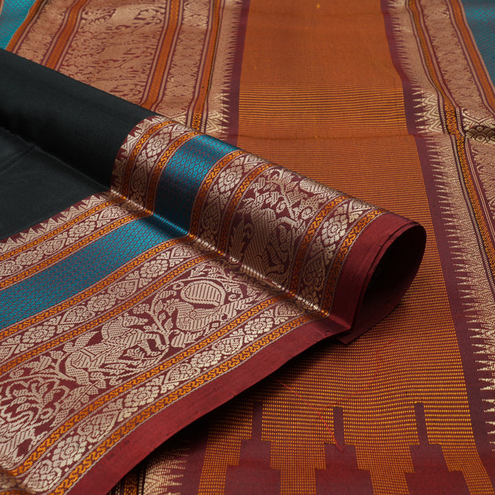Hayagrivas Black Handloom Kanjivaram Silk Saree with Wine Maroon Border KBD2066C4-2