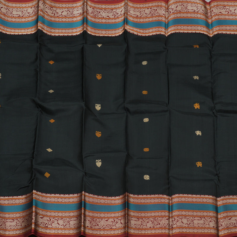 Hayagrivas Black Handloom Kanjivaram Silk Saree with Wine Maroon Border KBD2066C4-2