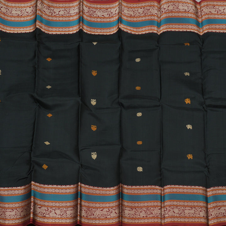 Hayagrivas Black Handloom Kanjivaram Silk Saree with Wine Maroon Border KBD2066C4-2