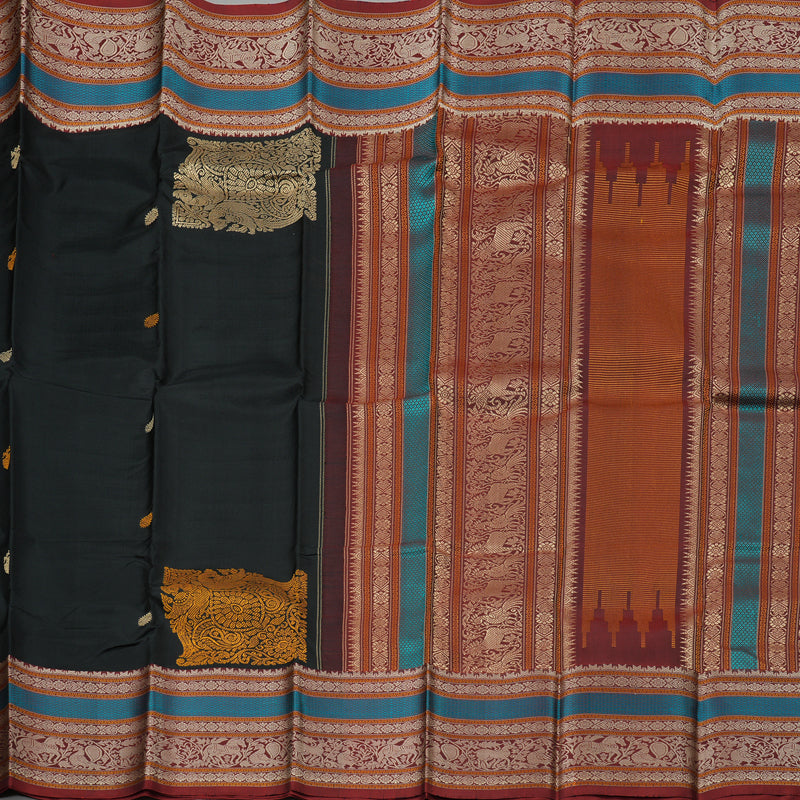 Hayagrivas Black Handloom Kanjivaram Silk Saree with Wine Maroon Border KBD2066C4-2