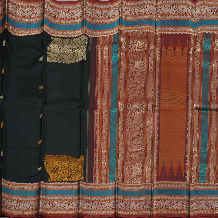 Hayagrivas Black Handloom Kanjivaram Silk Saree with Wine Maroon Border KBD2066C4-2