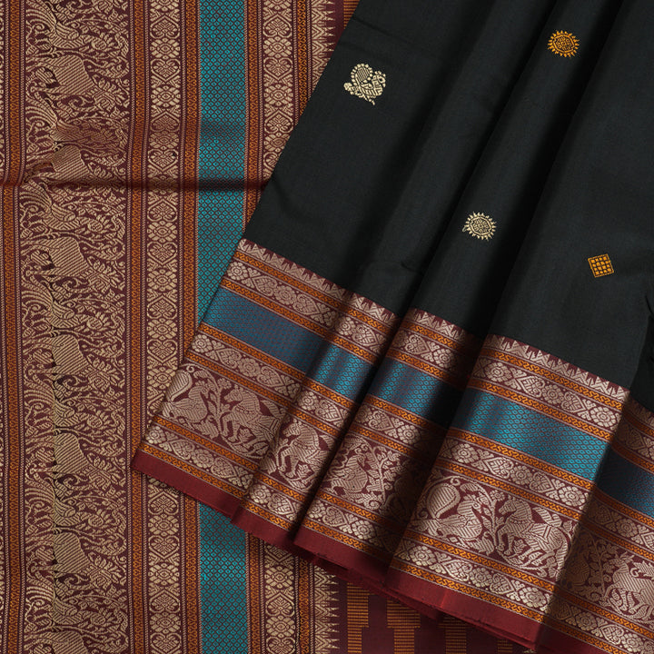 Hayagrivas Black Handloom Kanjivaram Silk Saree with Wine Maroon Border KBD2066C4-2