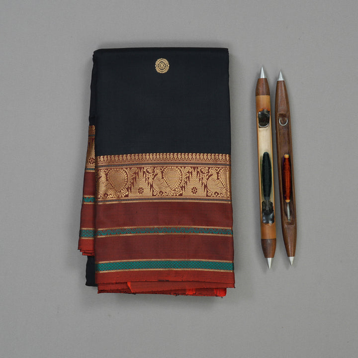 Hayagrivas Handloom Black Kanjivaram Silk Saree with Araku Border KBD2066C5-11