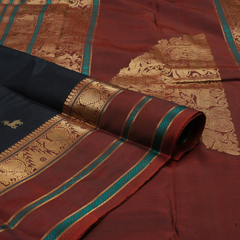 Hayagrivas Handloom Black Kanjivaram Silk Saree with Araku Border KBD2066C5-11