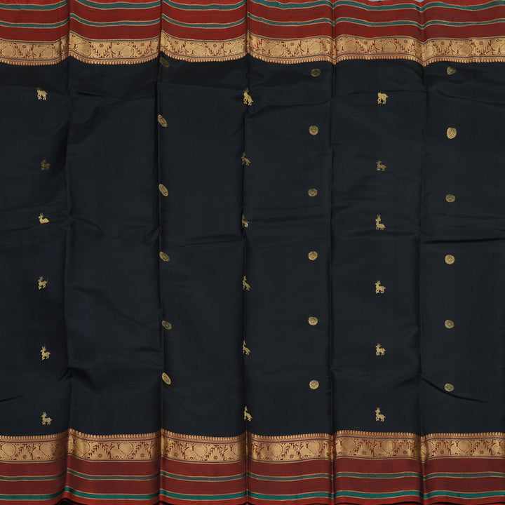 Hayagrivas Handloom Black Kanjivaram Silk Saree with Araku Border KBD2066C5-11