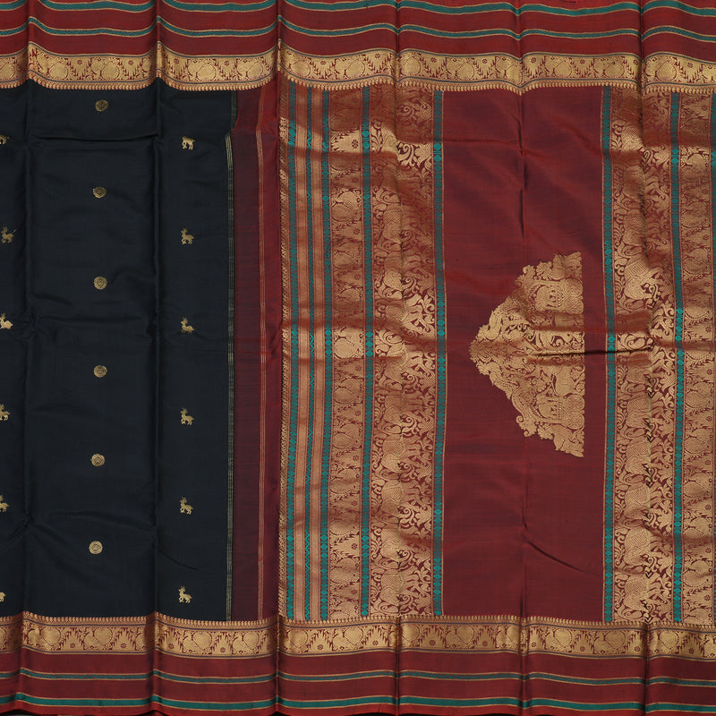Hayagrivas Handloom Black Kanjivaram Silk Saree with Araku Border KBD2066C5-11