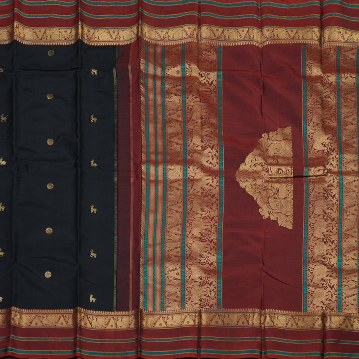 Hayagrivas Handloom Black Kanjivaram Silk Saree with Araku Border KBD2066C5-11