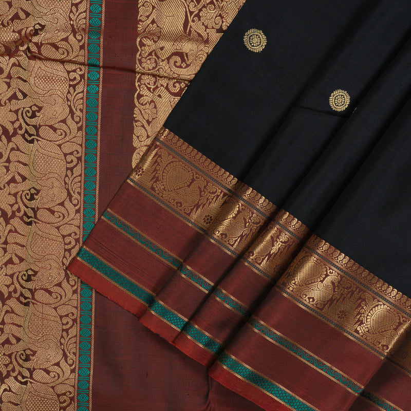 Hayagrivas Handloom Black Kanjivaram Silk Saree with Araku Border KBD2066C5-11