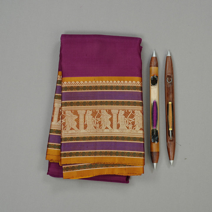 Hayagrivas Purple Handloom Kanjivaram Silk Saree with Honey Mustard Border KBD2066C5-20