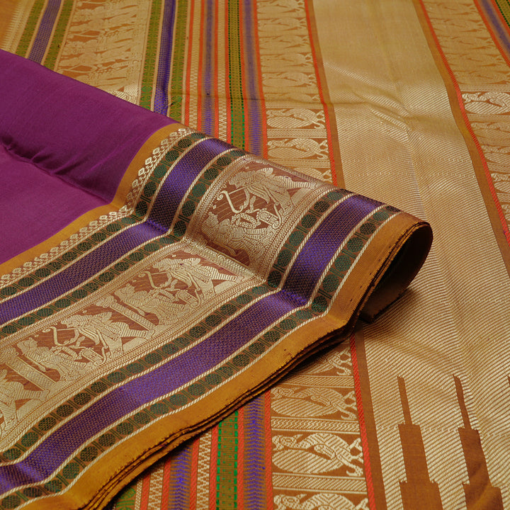 Hayagrivas Purple Handloom Kanjivaram Silk Saree with Honey Mustard Border KBD2066C5-20