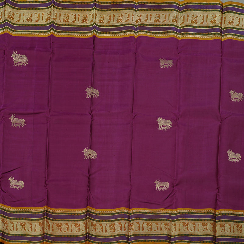Hayagrivas Purple Handloom Kanjivaram Silk Saree with Honey Mustard Border KBD2066C5-20