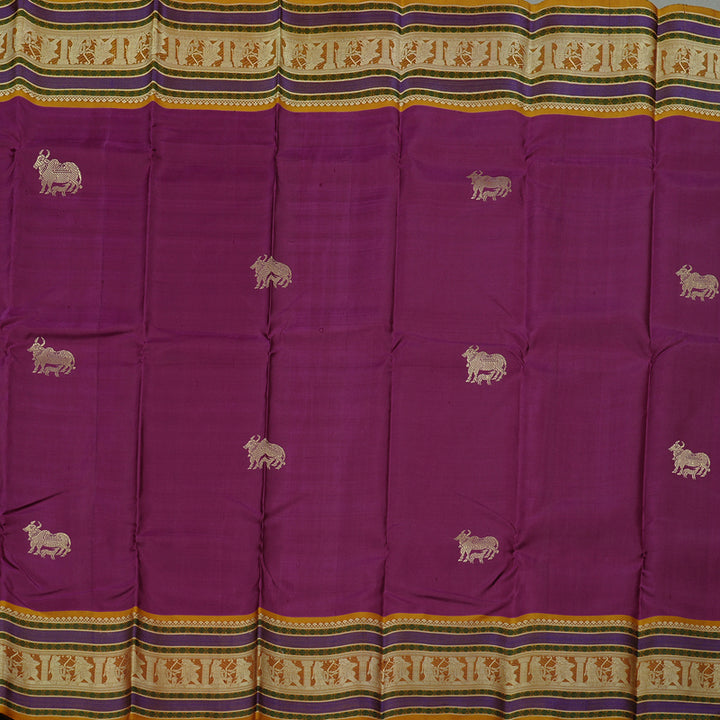 Hayagrivas Purple Handloom Kanjivaram Silk Saree with Honey Mustard Border KBD2066C5-20