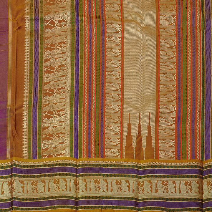 Hayagrivas Purple Handloom Kanjivaram Silk Saree with Honey Mustard Border KBD2066C5-20