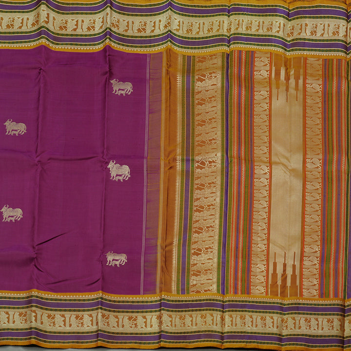 Hayagrivas Purple Handloom Kanjivaram Silk Saree with Honey Mustard Border KBD2066C5-20