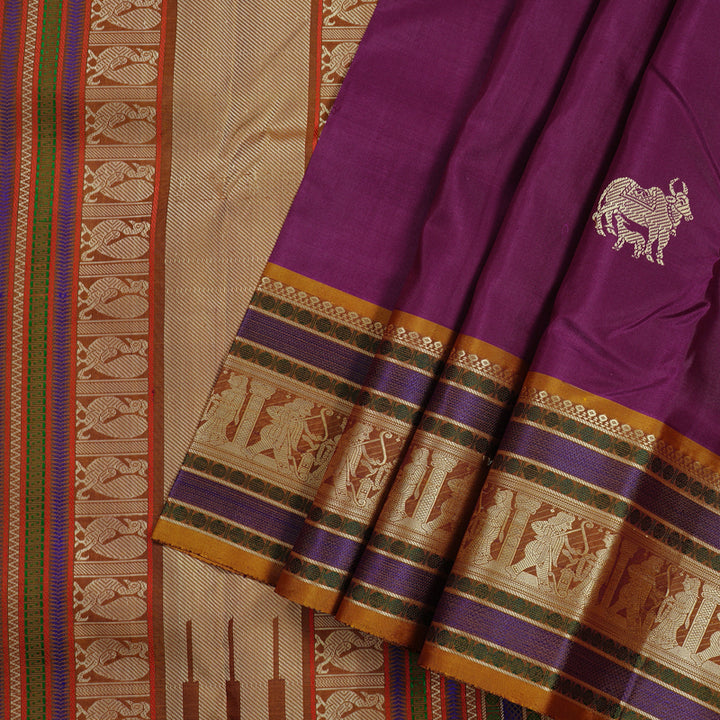 Hayagrivas Purple Handloom Kanjivaram Silk Saree with Honey Mustard Border KBD2066C5-20