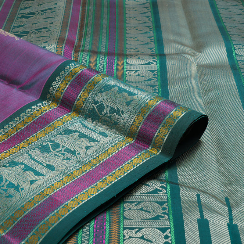 Hayagrivas Purple Handloom Kanjivaram Silk Saree with Teal Green Border KBD2066C5-21