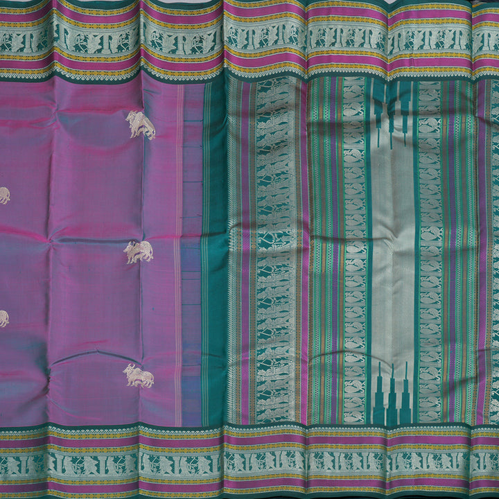 Hayagrivas Purple Handloom Kanjivaram Silk Saree with Teal Green Border KBD2066C5-21