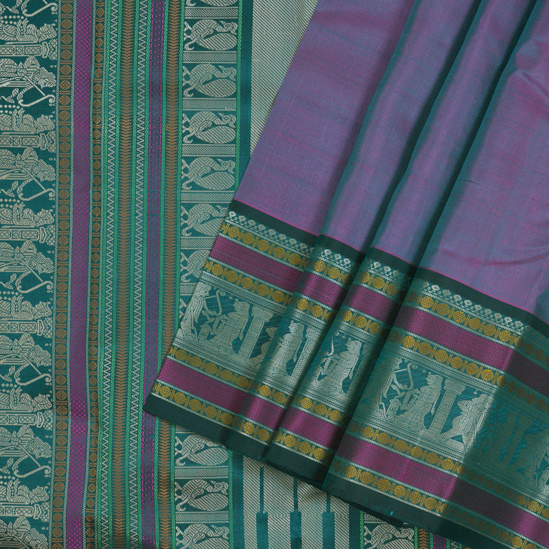 Hayagrivas Purple Handloom Kanjivaram Silk Saree with Teal Green Border KBD2066C5-21