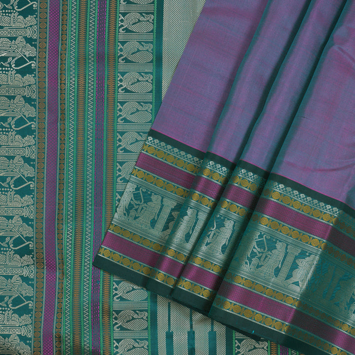 Hayagrivas Purple Handloom Kanjivaram Silk Saree with Teal Green Border KBD2066C5-21