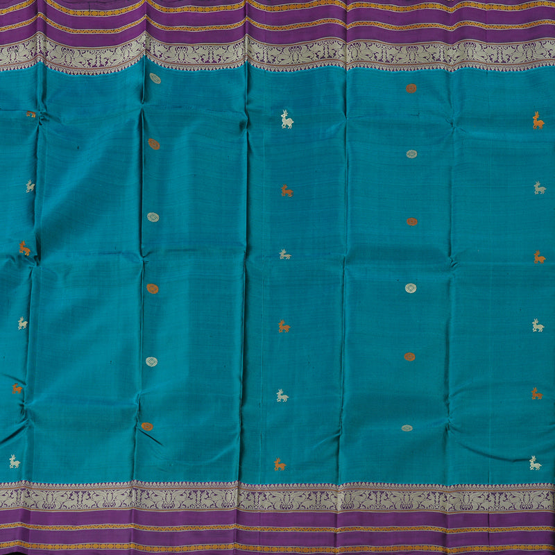 Hayagrivas Dark Sky Blue Handloom Kanjivaram Silk Saree with Purple Border KBD2066C5-23