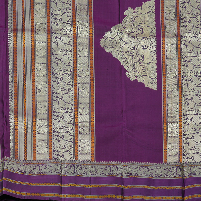 Hayagrivas Dark Sky Blue Handloom Kanjivaram Silk Saree with Purple Border KBD2066C5-23